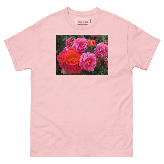 Unisex T-shirt med lyserød rose