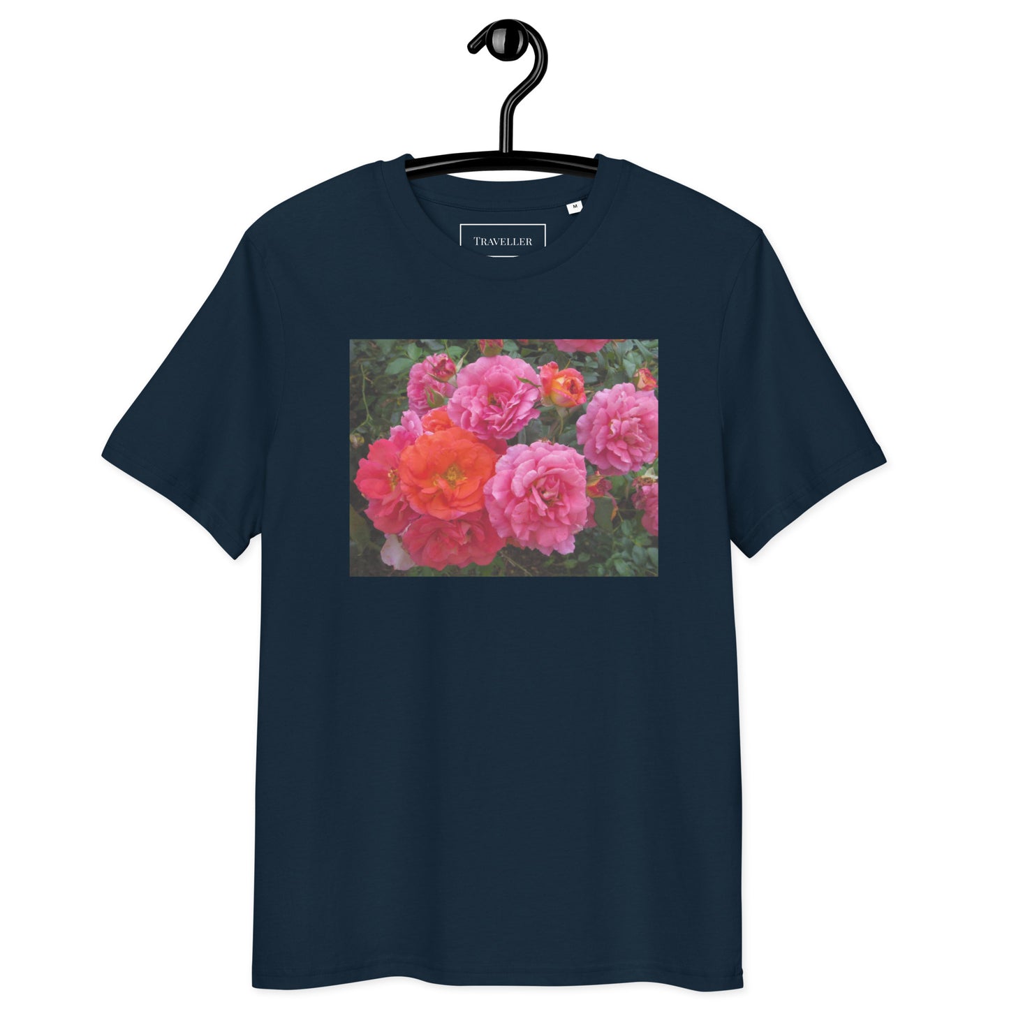 オーガニックコットン ピンクバラ ユニセックスTシャツ