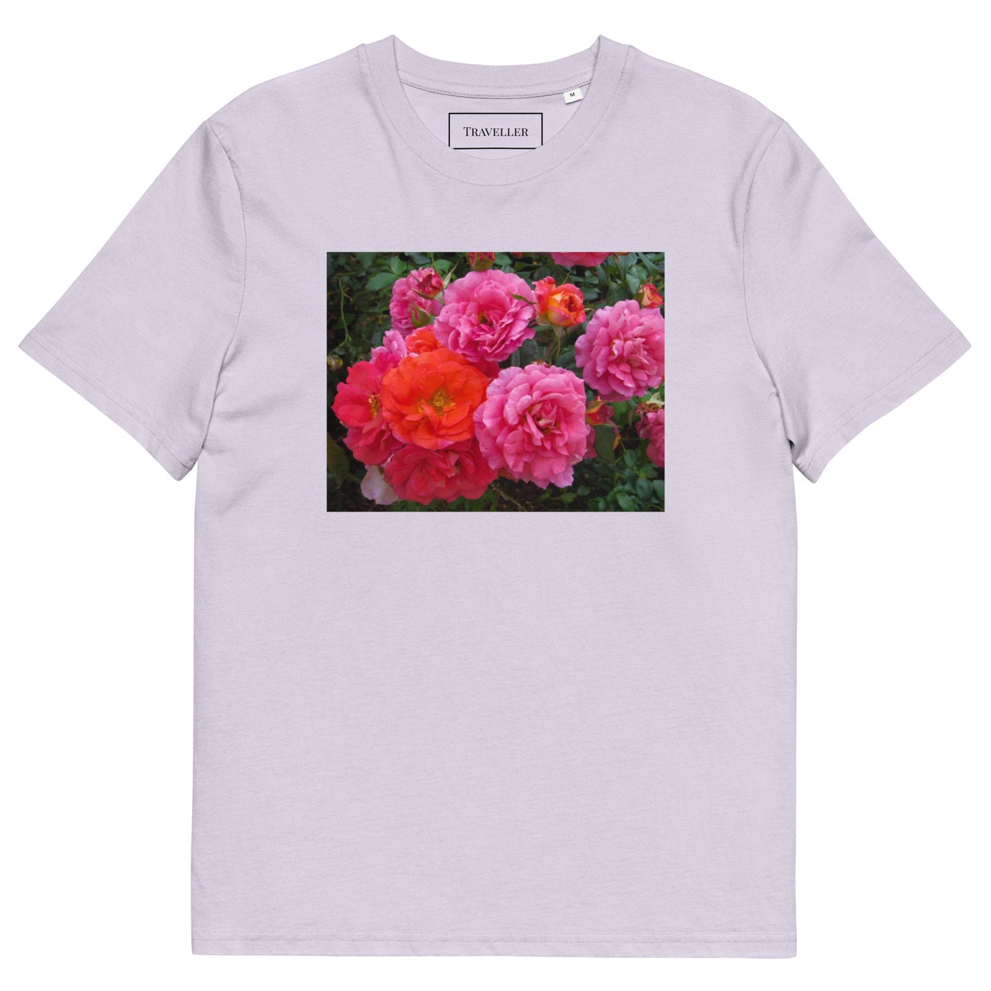 オーガニックコットン ピンクバラ ユニセックスTシャツ Lavender