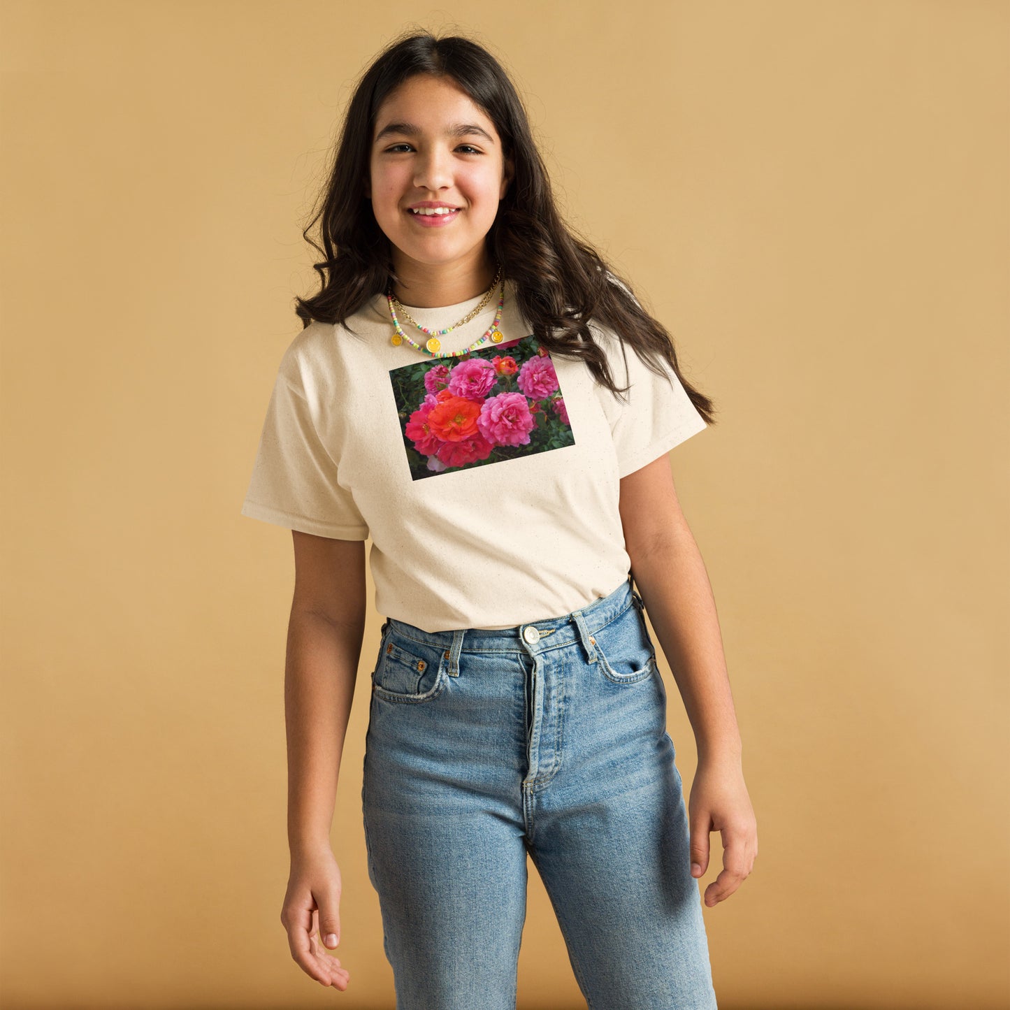 ピンクのバラ ユースTシャツ XL