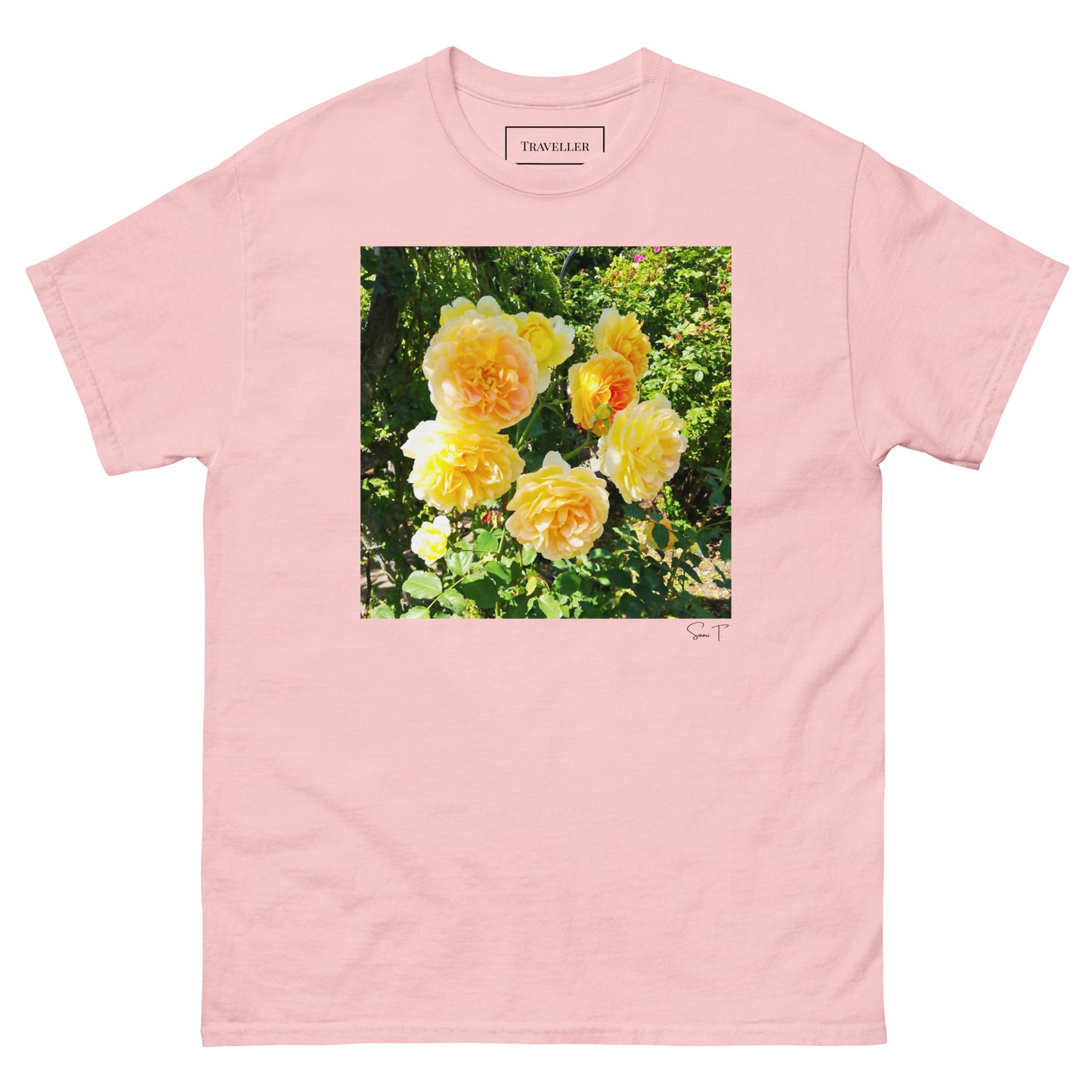 黄色バラTシャツ Light Pink
