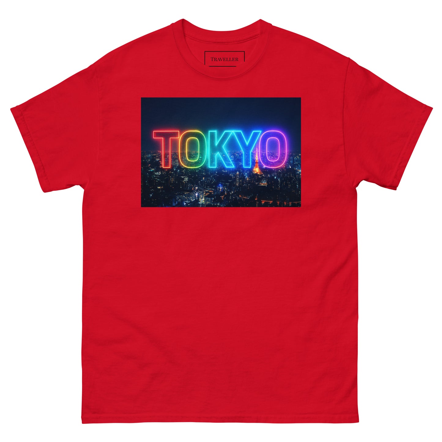 東京ロゴTシャツ 夜景デザイン ユニセックス Red