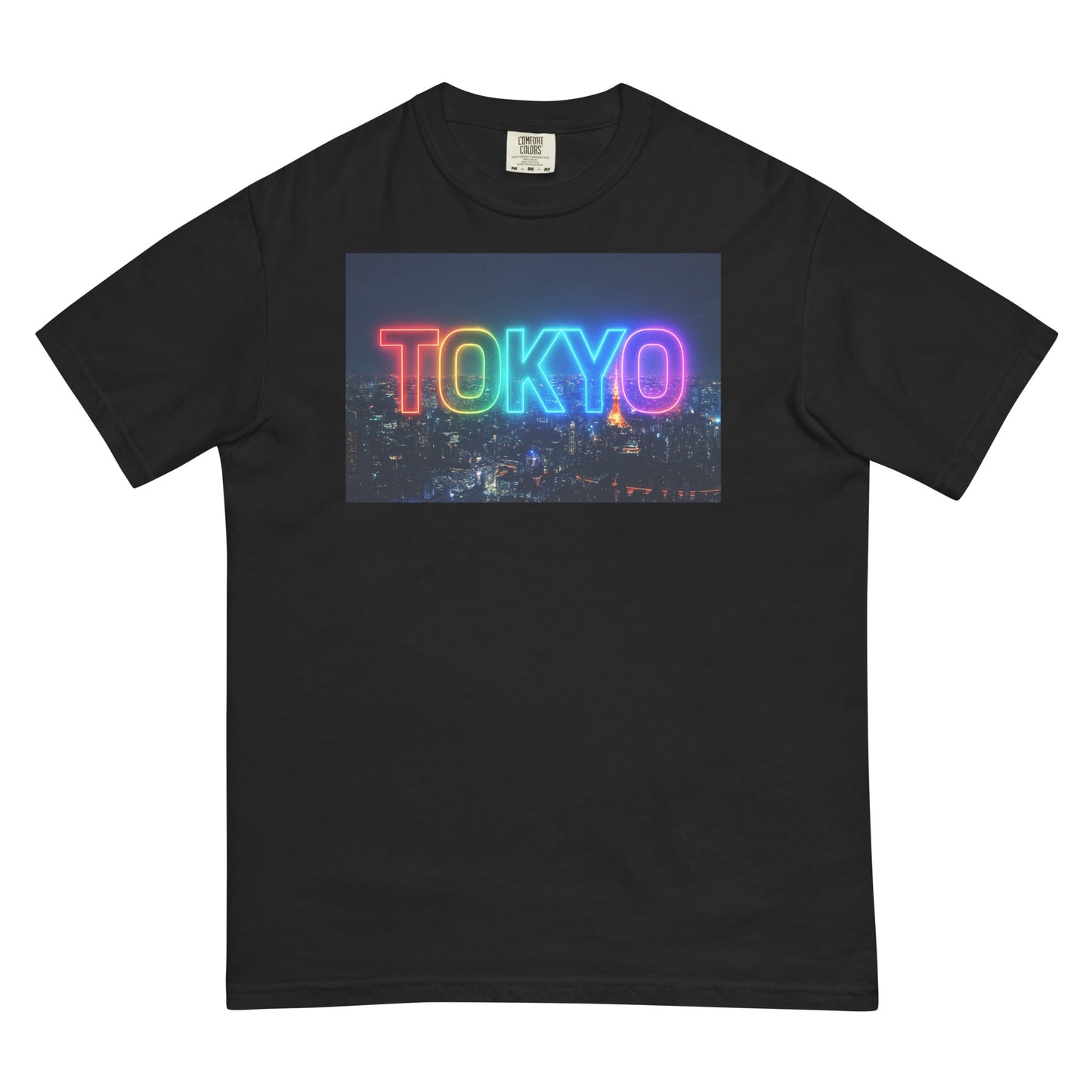 東京Tシャツ 夜景デザイン - ガーメントダイ加工 ヘビーウェイト Black