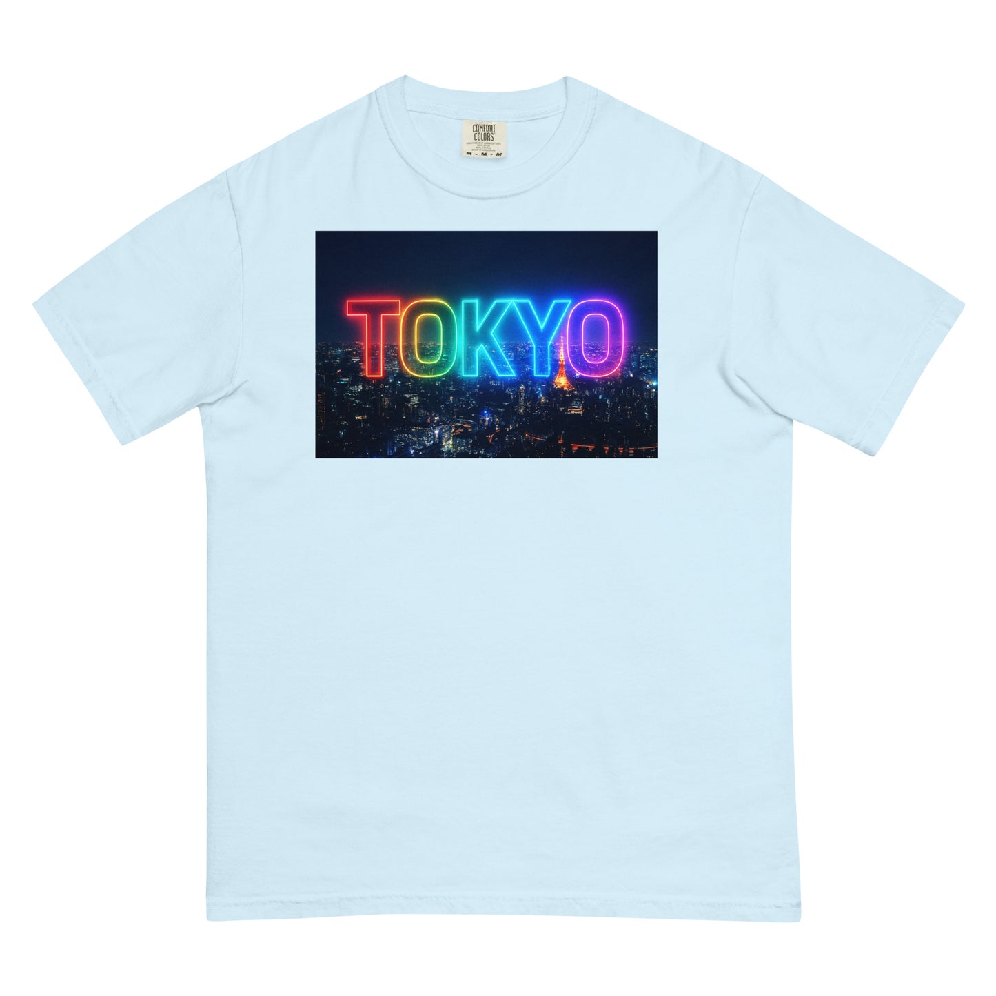 東京Tシャツ 夜景デザイン - ガーメントダイ加工 ヘビーウェイト Chambray