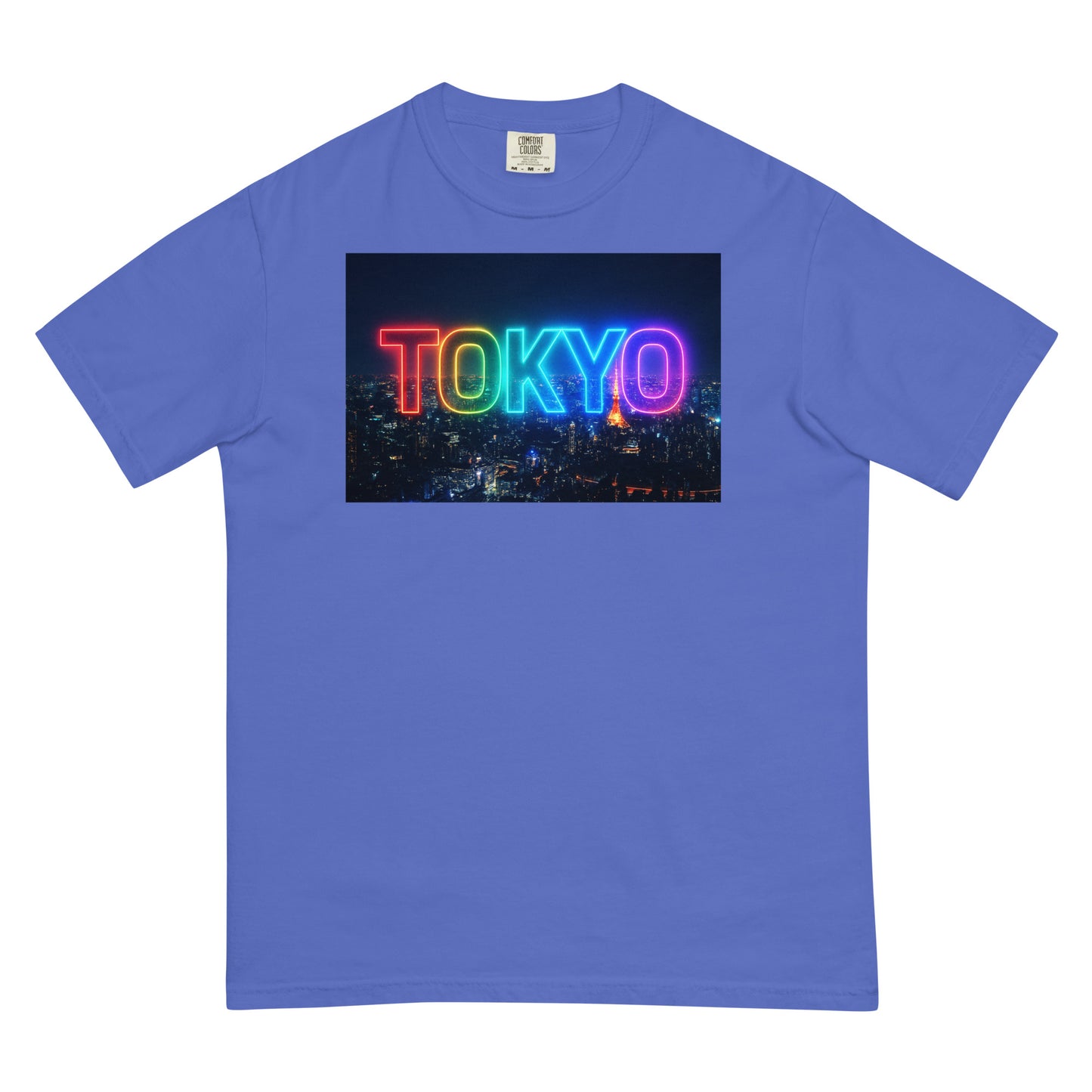 東京Tシャツ 夜景デザイン - ガーメントダイ加工 ヘビーウェイト Flo Blue