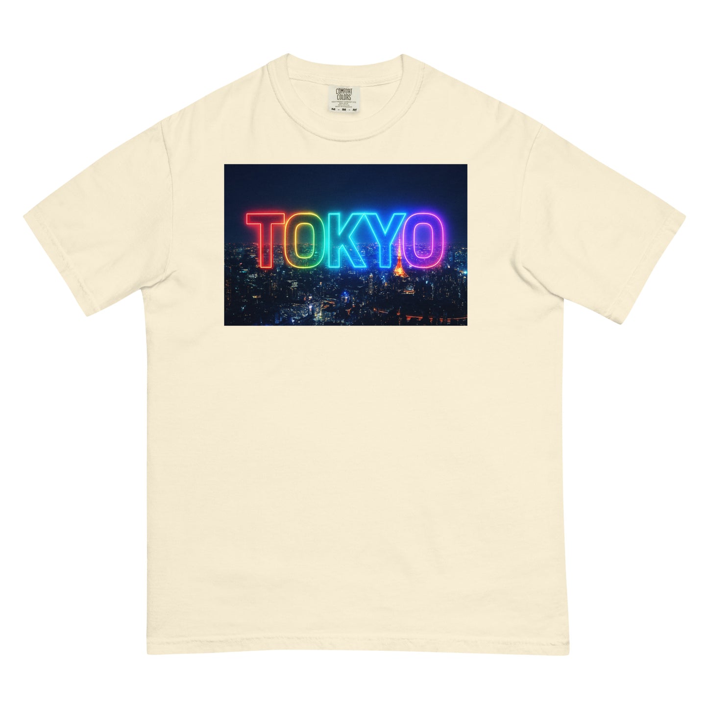東京Tシャツ 夜景デザイン - ガーメントダイ加工 ヘビーウェイト Ivory