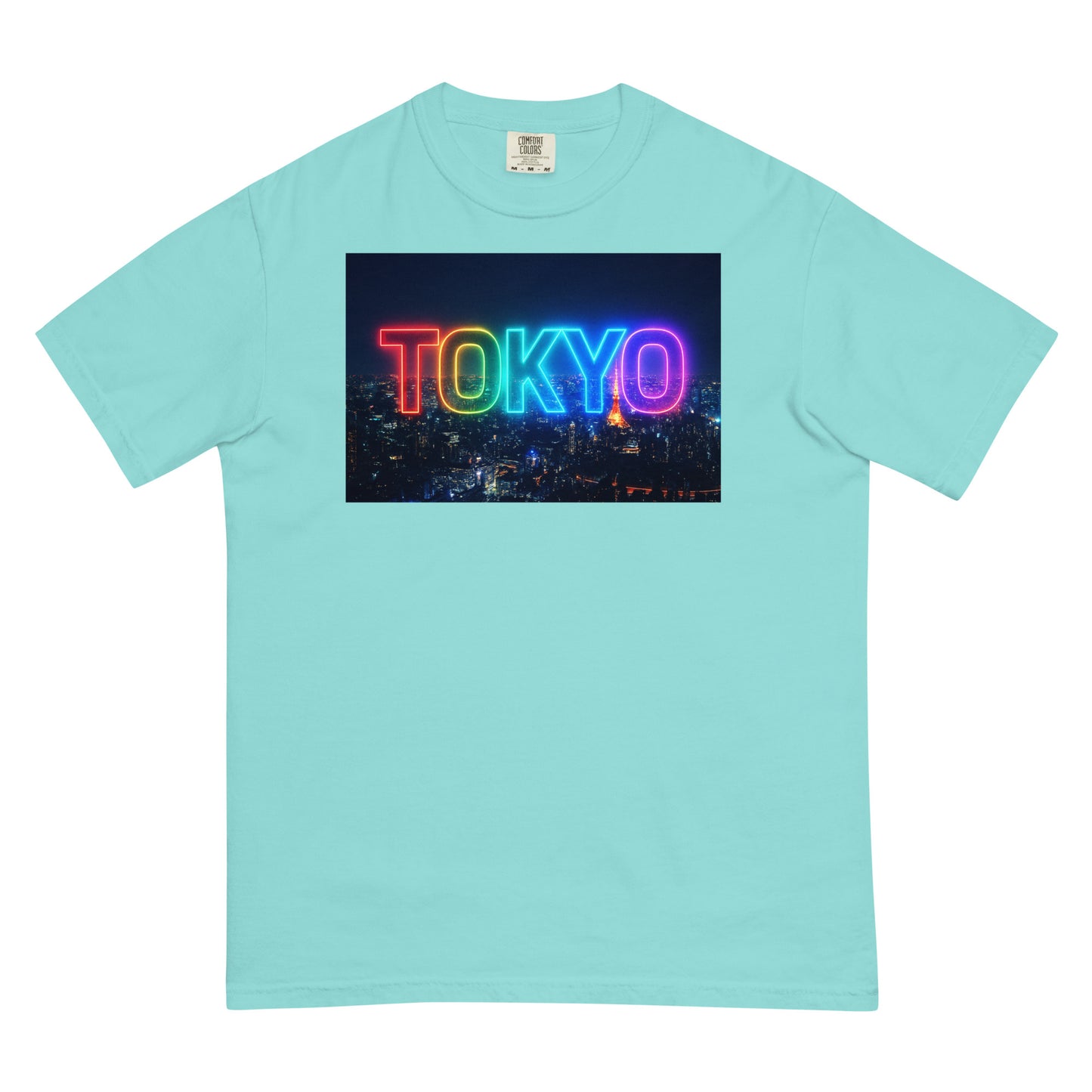 東京Tシャツ 夜景デザイン - ガーメントダイ加工 ヘビーウェイト Lagoon Blue