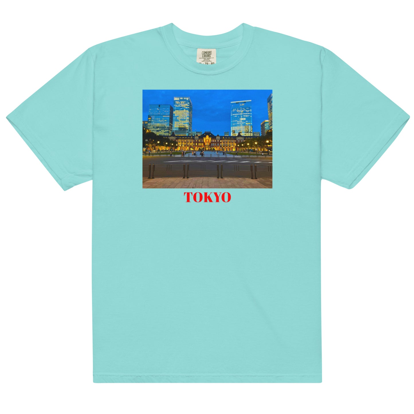 東京駅ヘビーウェイトTシャツ ユニセックス ガーメントダイ加工 Lagoon Blue