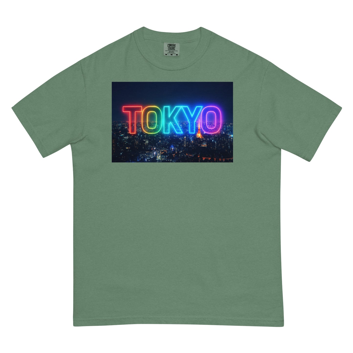 東京Tシャツ 夜景デザイン - ガーメントダイ加工 ヘビーウェイト Light Green