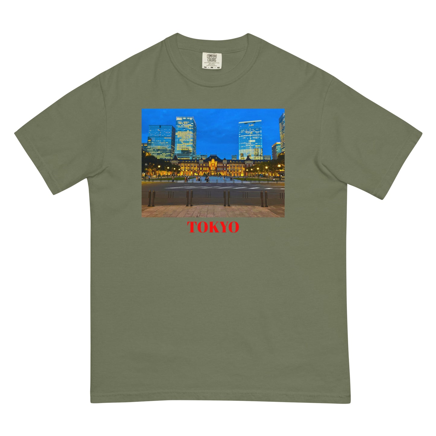 東京駅ヘビーウェイトTシャツ ユニセックス ガーメントダイ加工 Moss