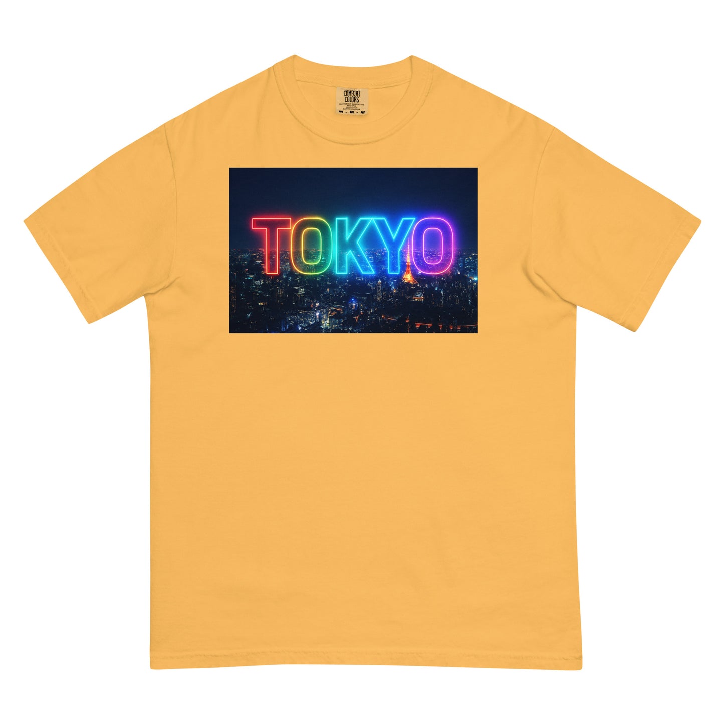 東京Tシャツ 夜景デザイン - ガーメントダイ加工 ヘビーウェイト Mustard