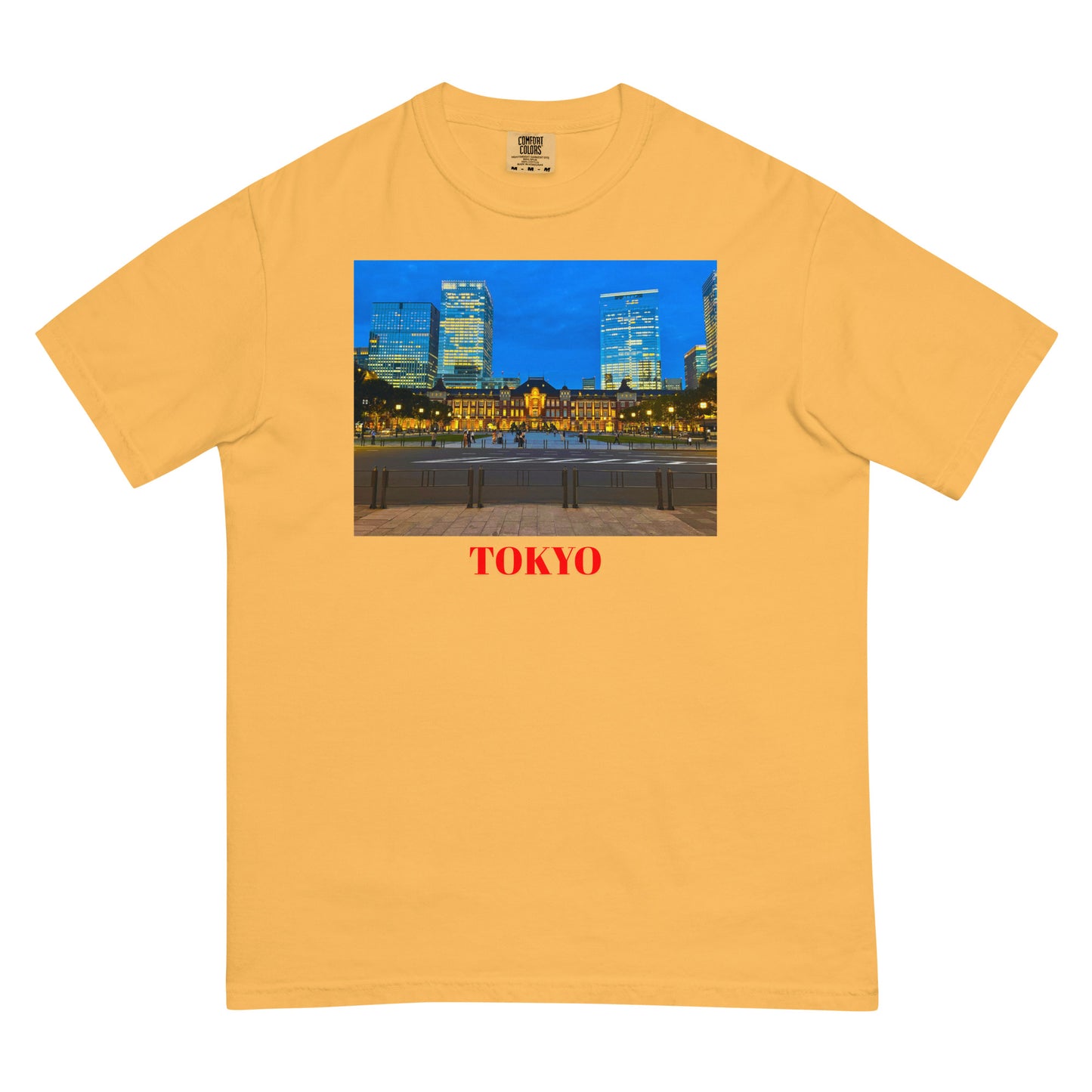 東京駅ヘビーウェイトTシャツ ユニセックス ガーメントダイ加工 Mustard