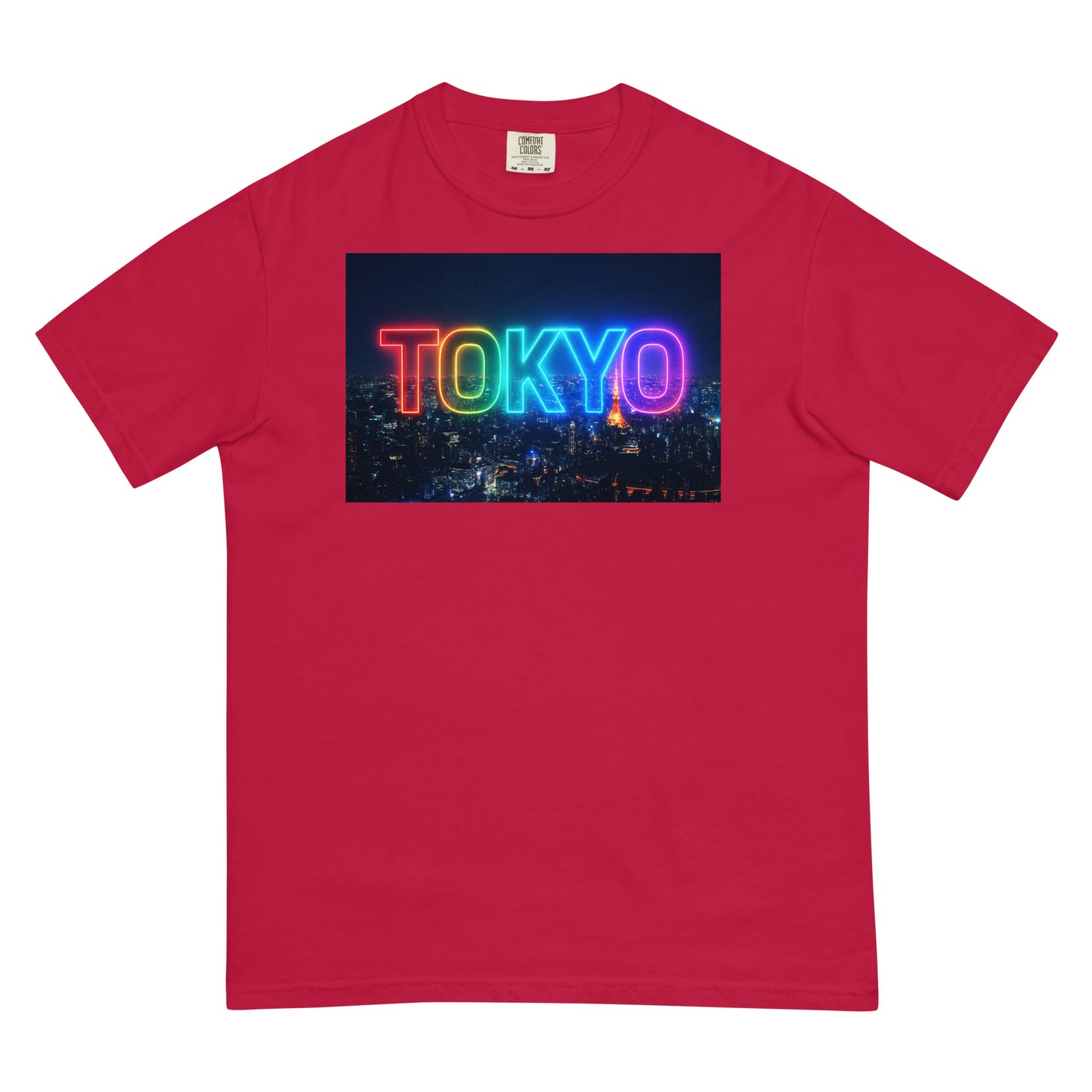 東京Tシャツ 夜景デザイン - ガーメントダイ加工 ヘビーウェイト Red