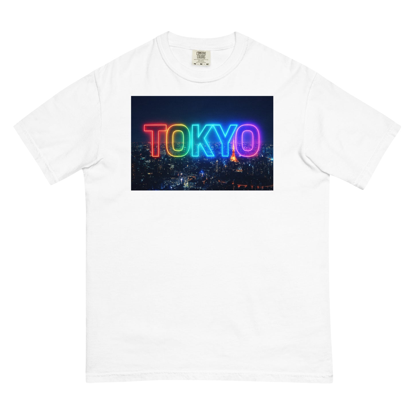東京Tシャツ 夜景デザイン - ガーメントダイ加工 ヘビーウェイト White