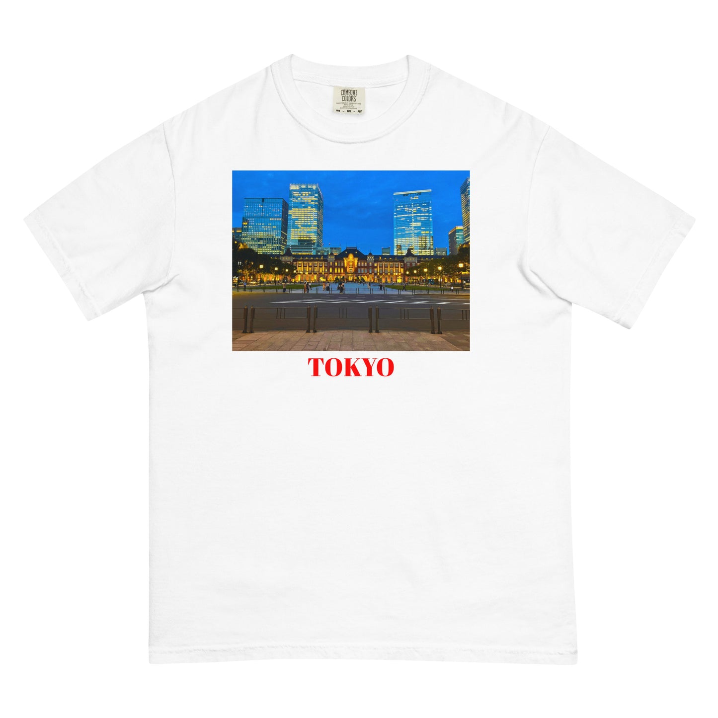 東京駅ヘビーウェイトTシャツ ユニセックス ガーメントダイ加工 White