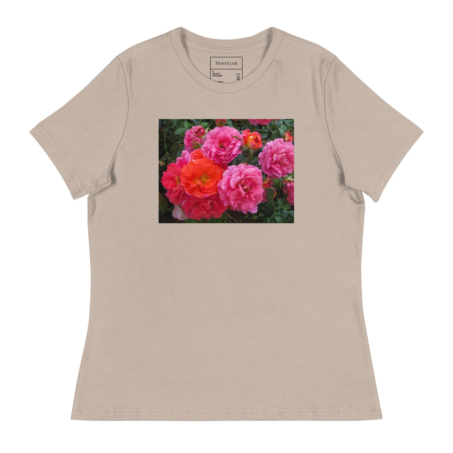 ピンクバラ レディースリラックスTシャツ Heather Stone