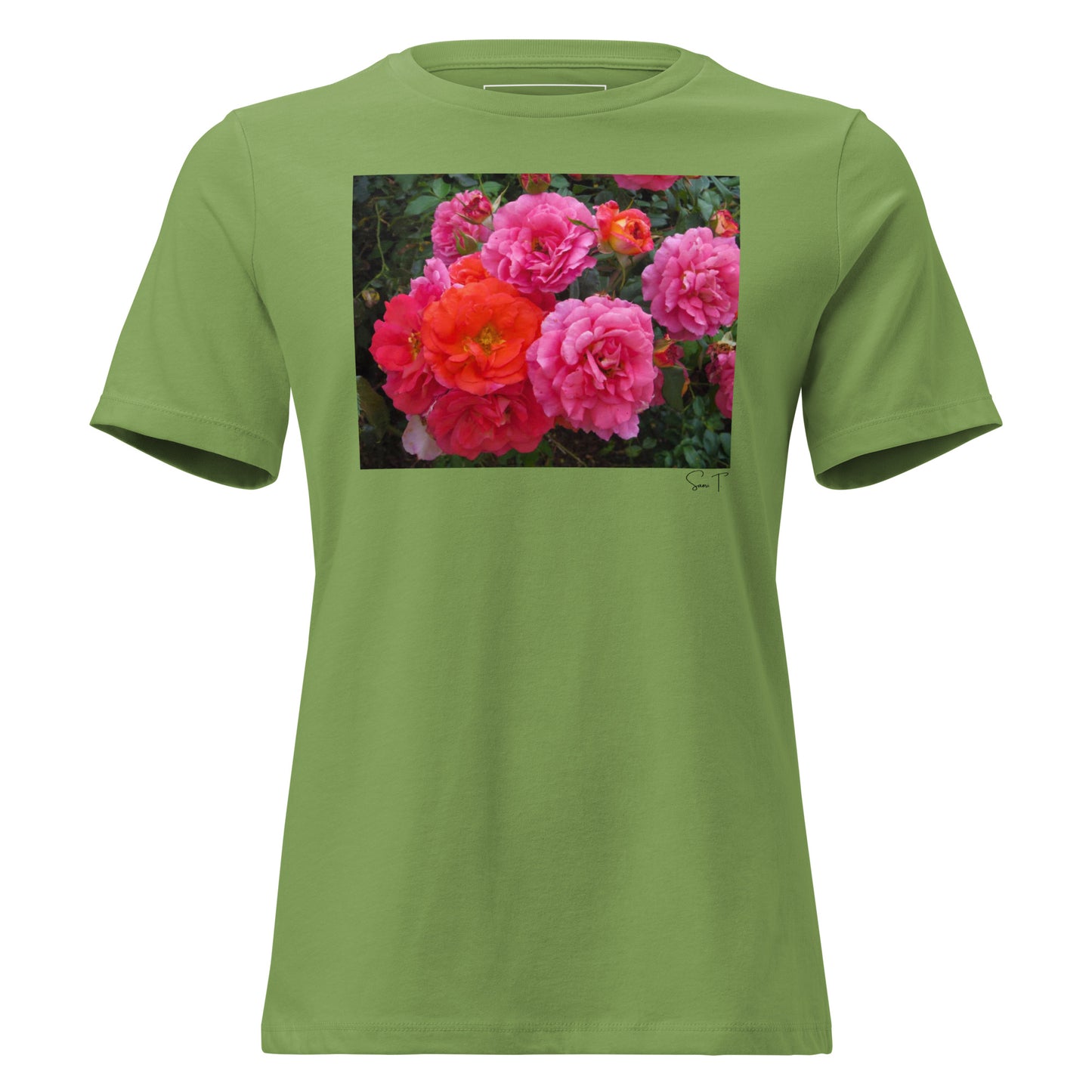 ピンクバラ レディースリラックスTシャツ