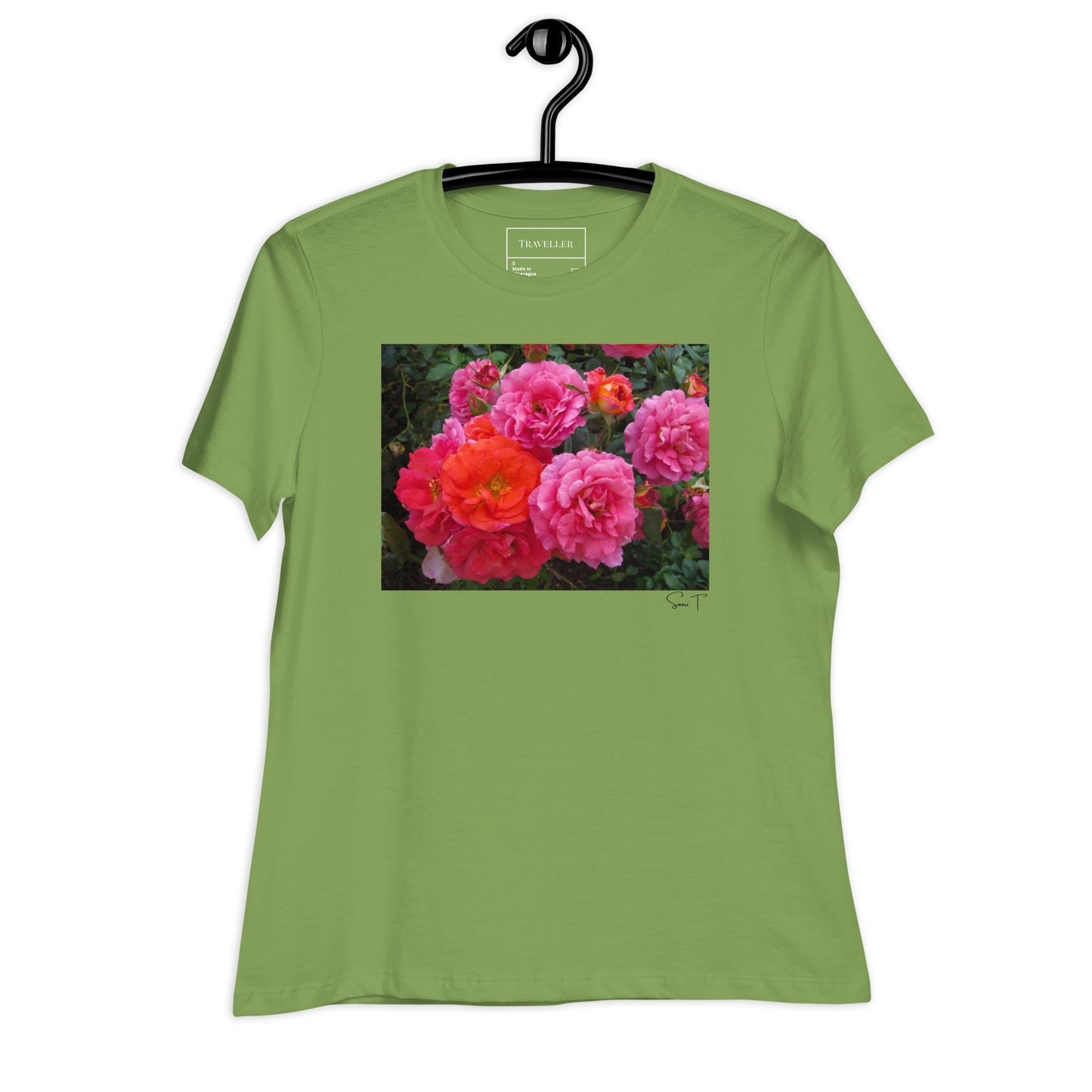 ピンクバラ レディースリラックスTシャツ