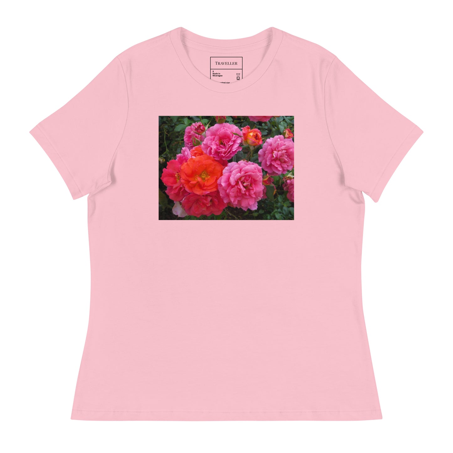 ピンクバラ レディースリラックスTシャツ Pink