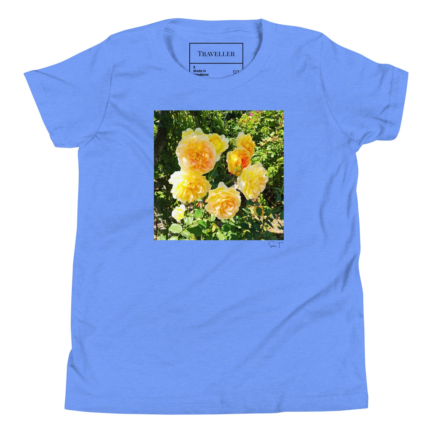 黄色バラ ユースTシャツ Heather Columbia Blue