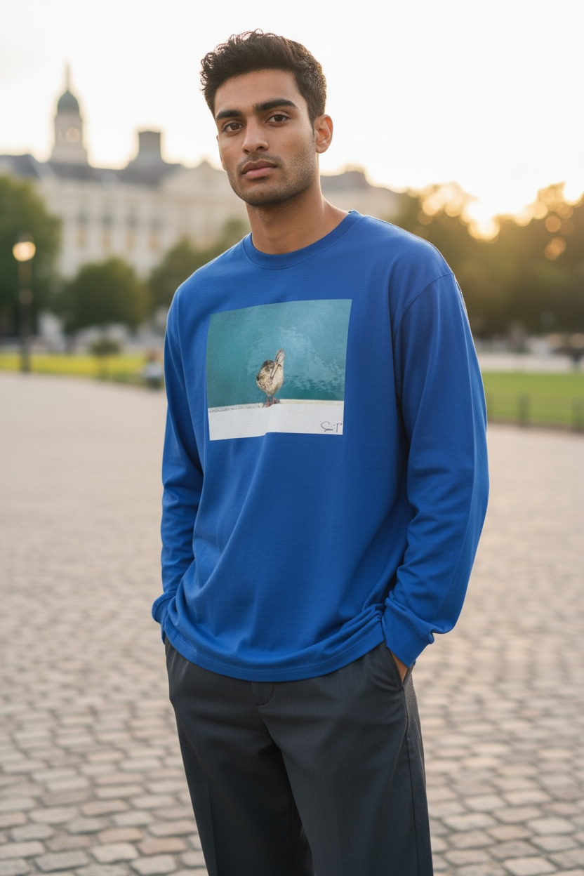 アヒル メンズ ロングスリーブシャツ