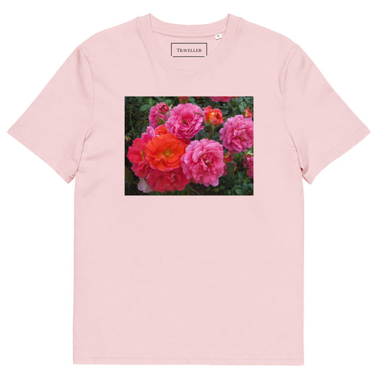 オーガニックコットン ピンクバラ ユニセックスTシャツ Cotton Pink