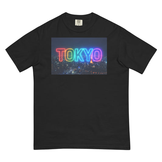 東京Tシャツ 夜景デザイン - ガーメントダイ加工 ヘビーウェイト Black