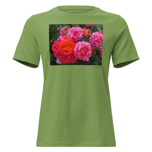 ピンクバラ レディースリラックスTシャツ