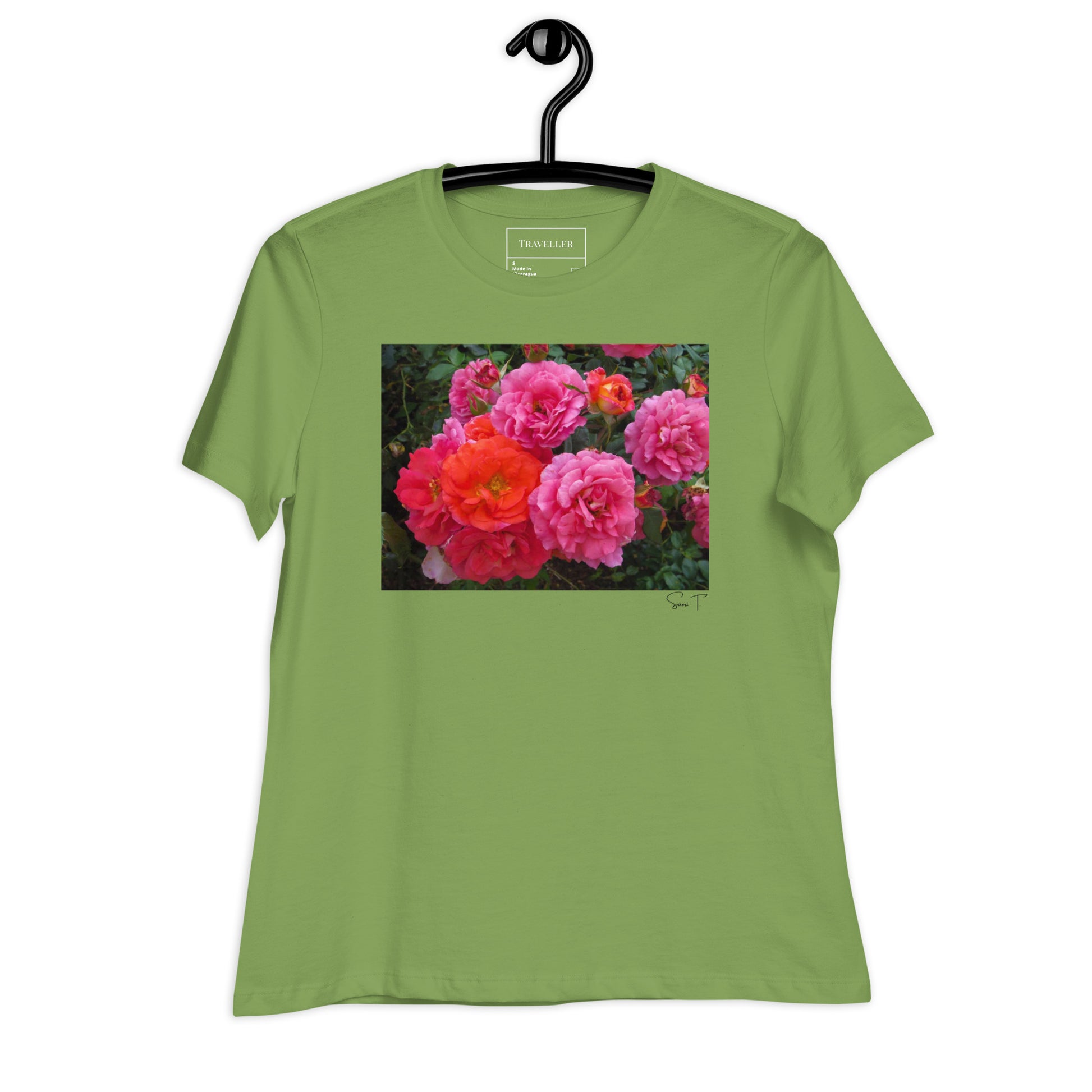 ピンクバラ レディースリラックスTシャツ